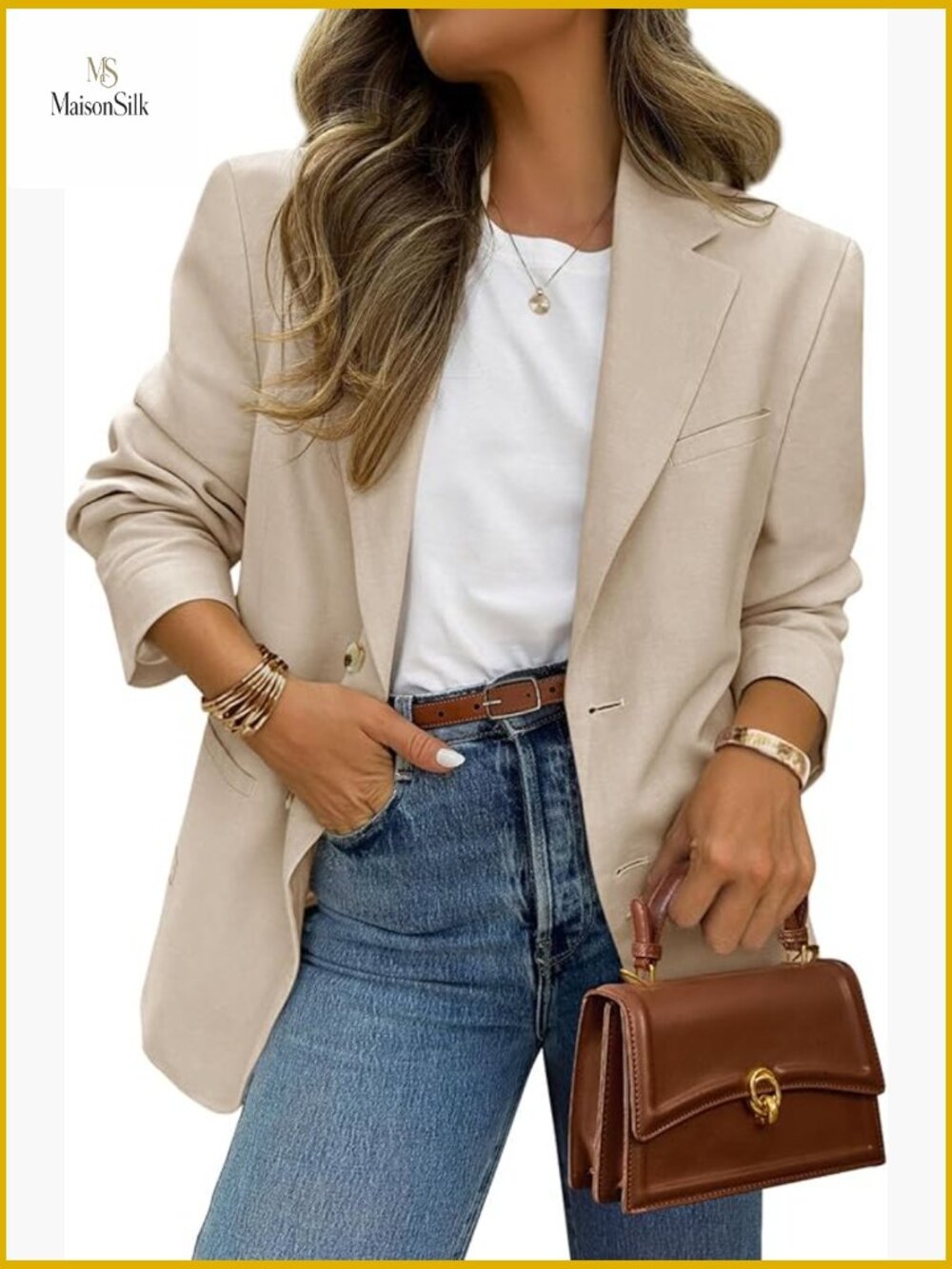 Long Sleeve Blazer with Pockets, Notch Lapel, Open Front, Business Casual